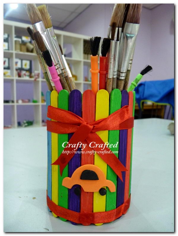11 rainbow craft stick pencil holder 