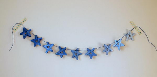 45 star garland on wall 