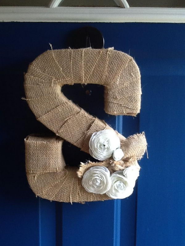 Cardboard Letter Wrapped with Burlap, 