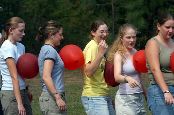 Team Building Game with Balloons. 