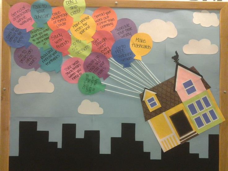 UP Themed Bulletin Board. You could write down study tips or anything else on the balloons. 