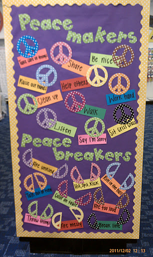 Peacemakers & Peacebreakers. It would look great on a classroom door or a large cabinet door as a gentle reminder to students about what kind of behavior you expect in your classroom. 