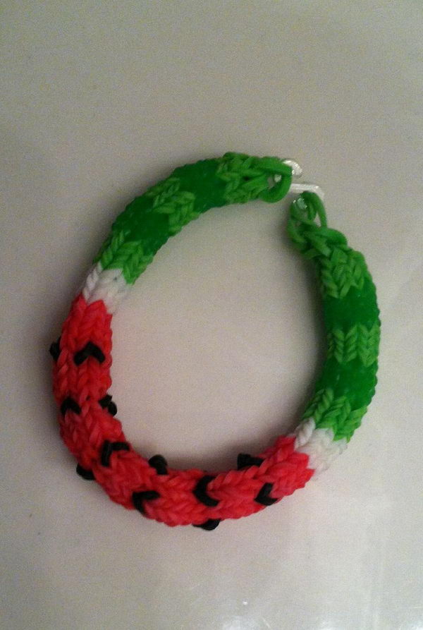 Watermelon Rainbow Loom Bracelet. Rainbow Loom is one of the top gifts for kids, and every kid seems to have at least one piece of rubber band jewelry. 