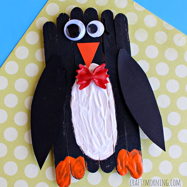 Make an adorable bow tie penguin craft with popsicle sticks. This would be a great winter art project for kids young or old. 