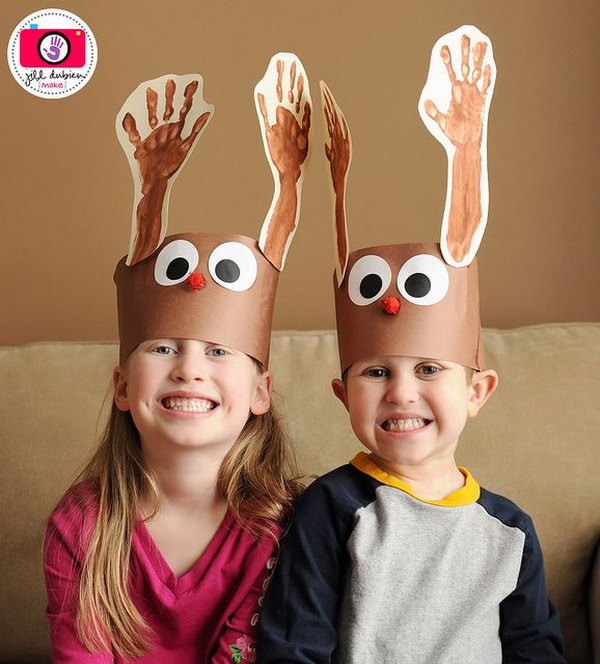 The reindeer hats with handprint antlers are so cool. They were also super simple to make. 