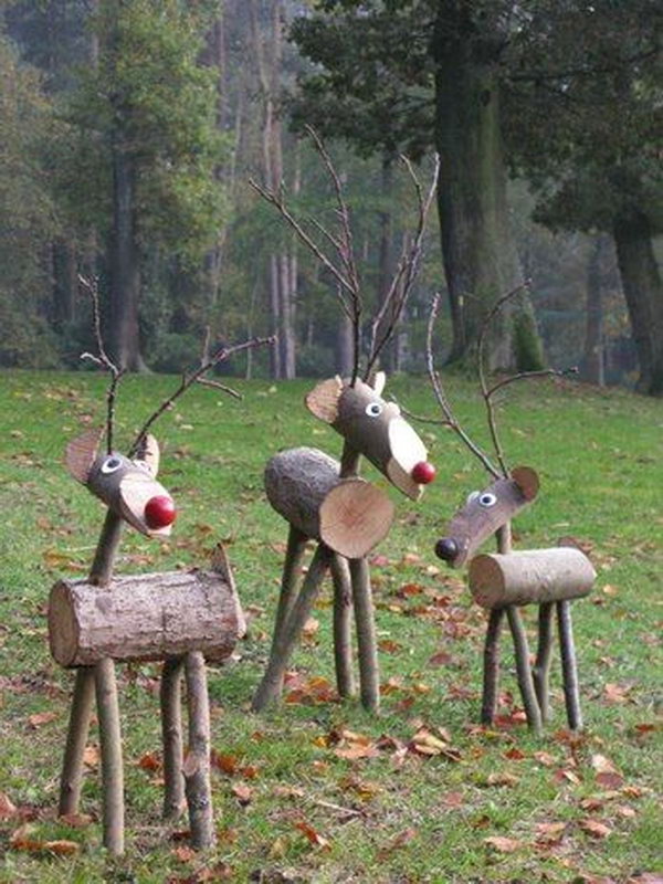 These rustic reindeers are made from wood and sticks. 