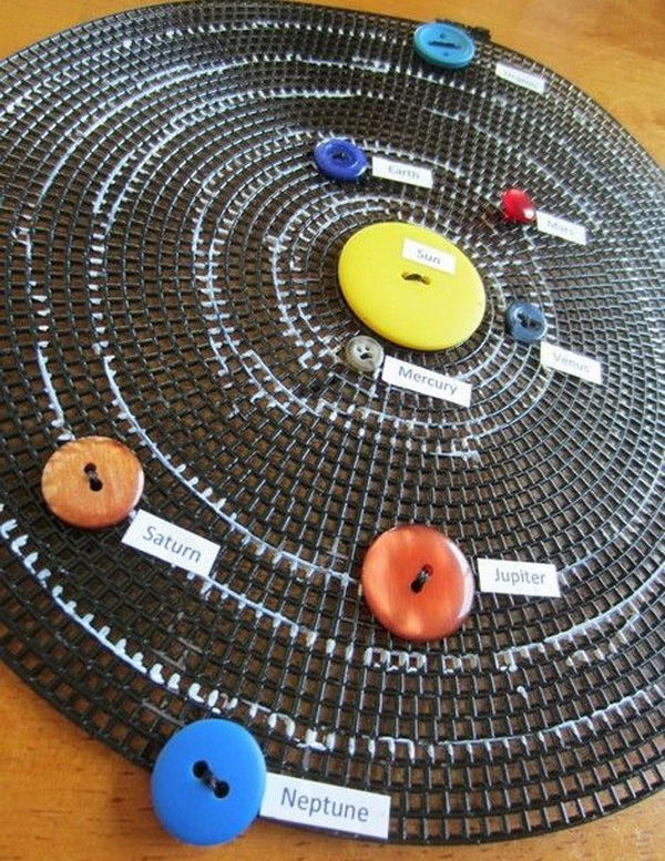 This solar system with button planets is so cool. Each button has relative size and different color. 