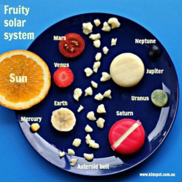 Making this fruity solar system is the perfect way to teach kids about the planets and where they are positioned in the universe. Best of all, they get to eat it in the end too. 