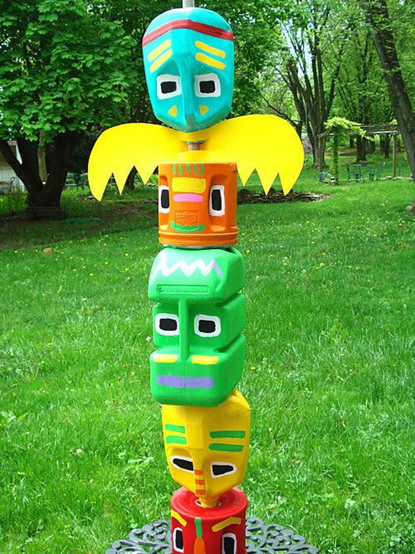 Make this fun Totem Pole from discarded plastic milk cartons, coffee containers and some paint. A great idea for a collaborative project and a history lesson at the same time. 