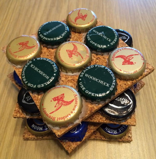 These bottle cap coasters would be perfect if you’re having a party. 