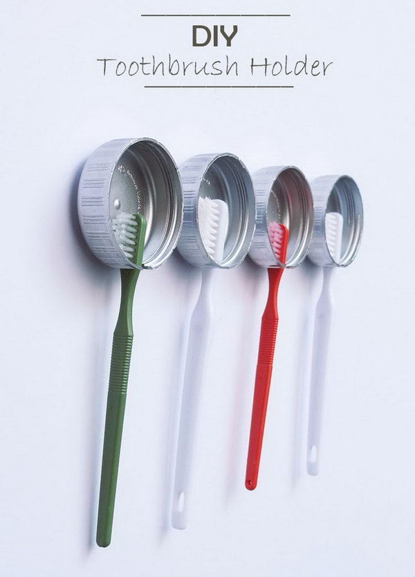 This idea is very simple and looks great! Use the plastic covers to make holders for toothbrushes. 
