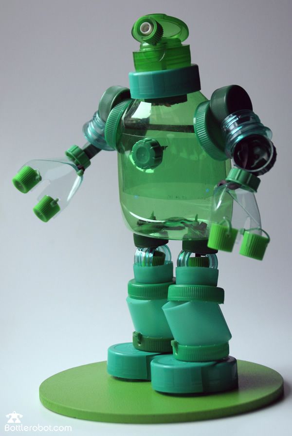 Robots made from plastic bottles and caps, 