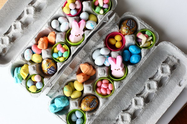 In this DIY care package, an empty egg carton was used as a cool container for treats. 