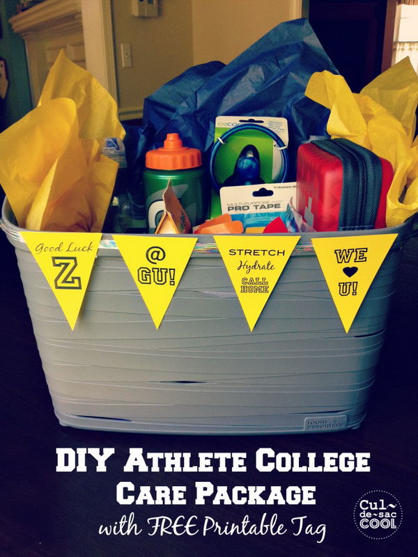 DIY Athlete College Care Package With Free Printable Tag, 