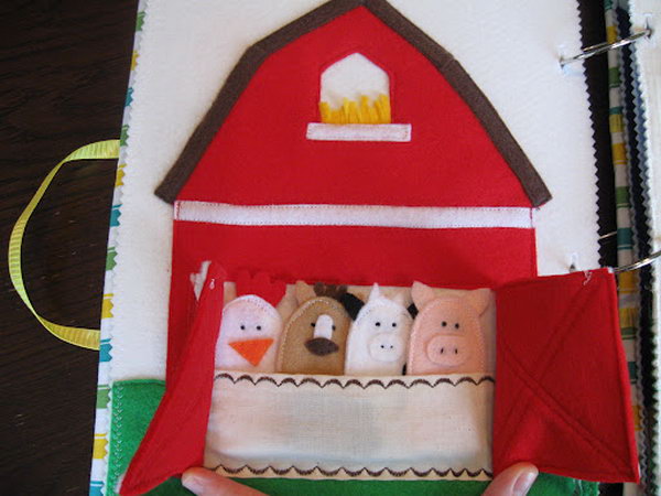 Quiet book page with animal finger puppets. Whenever silence is required, keep your child entertained with your own fun and creative quiet book. 