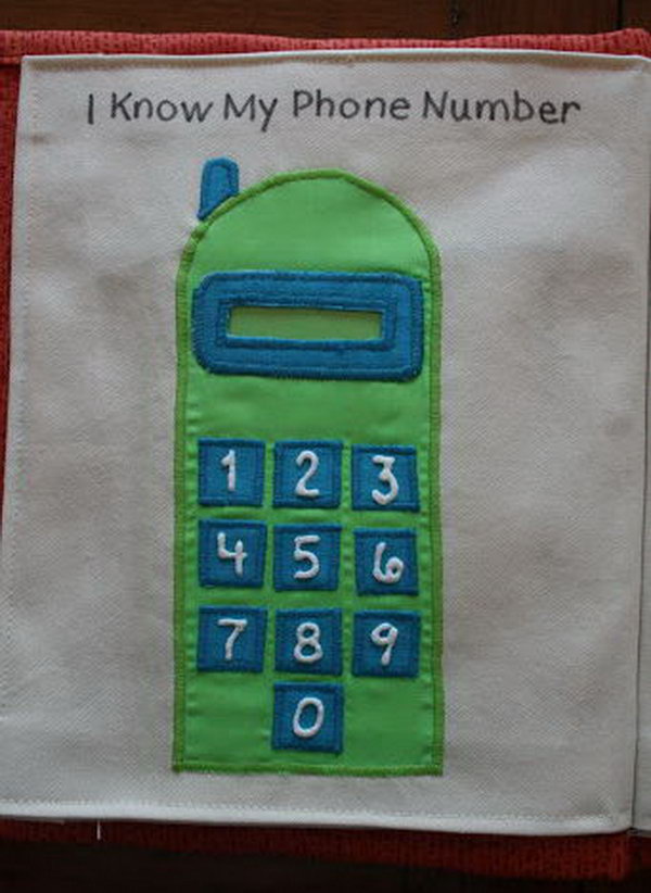 This fun little phone has a spot up top to insert the piece of paper with the child's phone number to learn.  The puffy numbers on the key pad make it fun to dial up their number. 