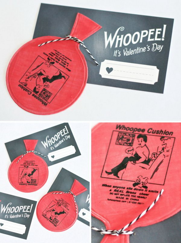 Funny Whoopee Cushions Valentine Day Card. Creative Valentine Cards that stand out from those of his classmates through the use of clever, interesting sayings. A fun play on words. 