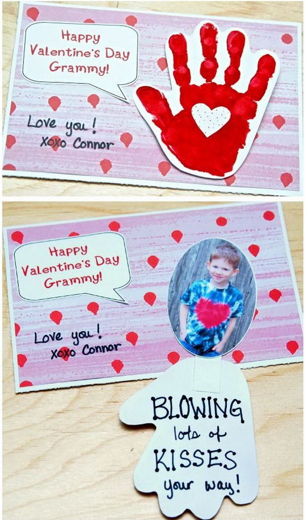 Handprint Valentine's Day Card   Blowing Kiss Your Way, 