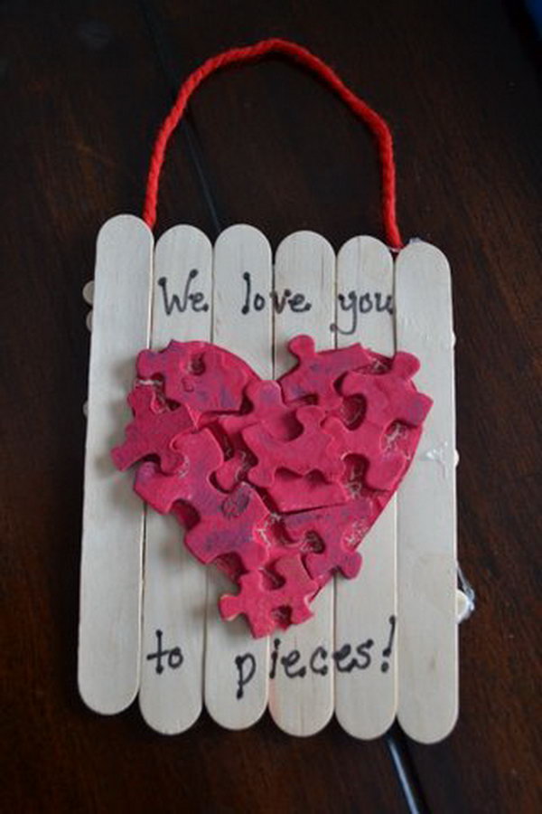 We love you to pieces! Toddler Valentine's Gifts Made with Recycling Puzzle Pieces. 