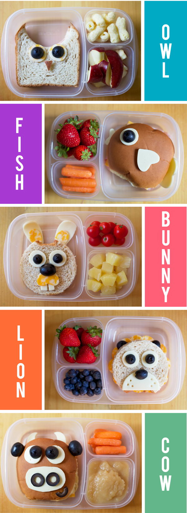 These animal themed Bento Boxes are inspiration for healthy meals that are also adorable and fun for your kids. 