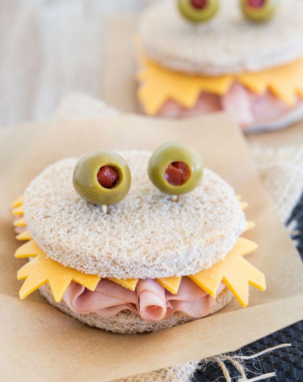 Turn the ham and cheese sandwich into all kinds of monsters and then eat them for lunch. 
