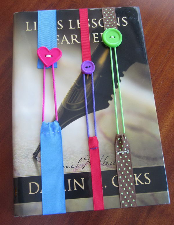 Bookmark Made From Ribbon, hair band elastic and Button. It would work great as a headband too. 