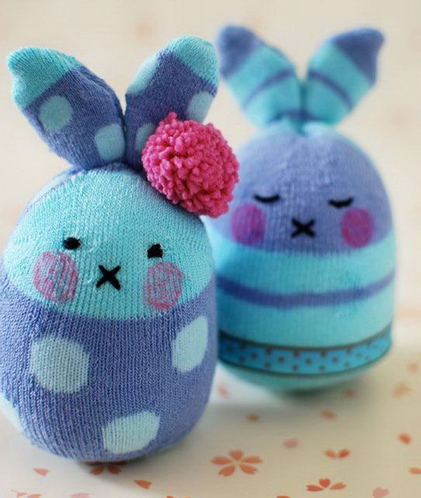Bunny Softies Made from Socks. Can you imagine these cute bunny crafts are made from socks? It's easy to make and don't require a lot of sewing. 