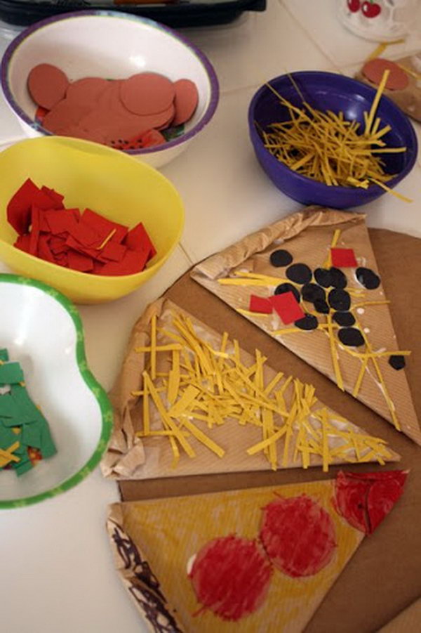 Cardboard Pizza. This pretend play pizza project has so many possibilities for learning as you play: language, writing, math, imagination, sensory and lots of fun. 
