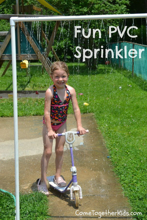 Fun DIY PVC Sprinkler. This will be great for kids playing in summer. It was inexpensive (less than $15) and easy to make. 