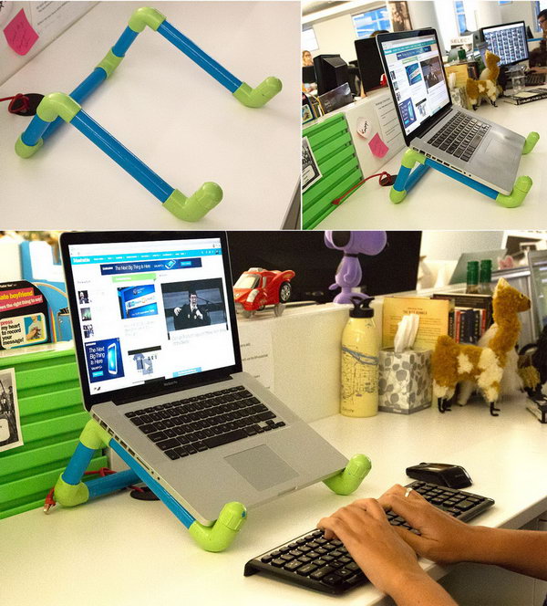 Colorful DIY PVC Pipe Laptop Stand. Bad computing posture can seriously hurt you. This colorful DIY laptop stand is a fun project that will also improve your posture. 