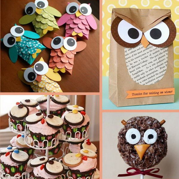 The owl theme can be chosen when your baby boy loves owl. And all the decorations are kinds of owls to further the theme, such as the owl paper bag, owl cakes, handmade paper owl decor，cute owl lollipops. 