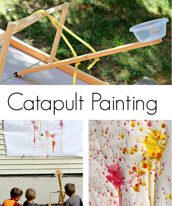 Painting Catapult. Here is an awesome catapult, which can be totally used to paint. Both adults and kids will enjoy creating a splat filled masterpiece using a homemade catapult. You can get some directions about how to make it and use it here. 