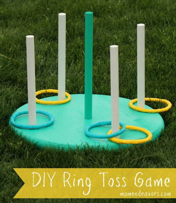 Ring Toss Game. The further you stand back, the harder it gets. In order to make it more challenging and entertaining, you can mark lines in the yard and assign each one with a different point value. 