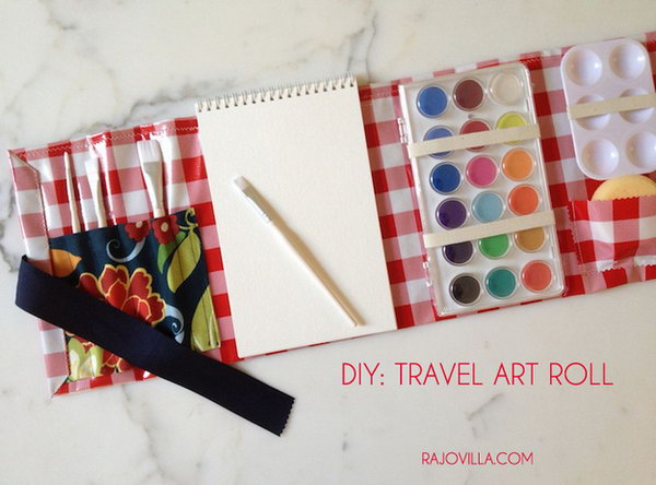 Mini Art Roll. This mini art roll is perfect for you to pack up everything when travelling. It includes a paint brush holder, a sponge pocket, an assembling art roll to get your travelling essentials organized. 