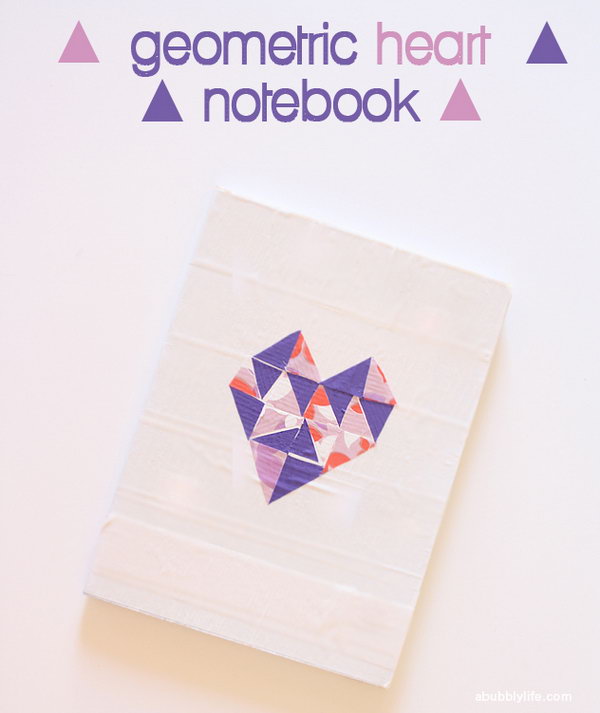 Clipboard Makeovers with Washi Duct Tape. Cut out triangles from Washi and Duct tape and fill the heart with them on the mat in puzzle pieces. It's perfect to make the note book cover with this geometrical heart design. 