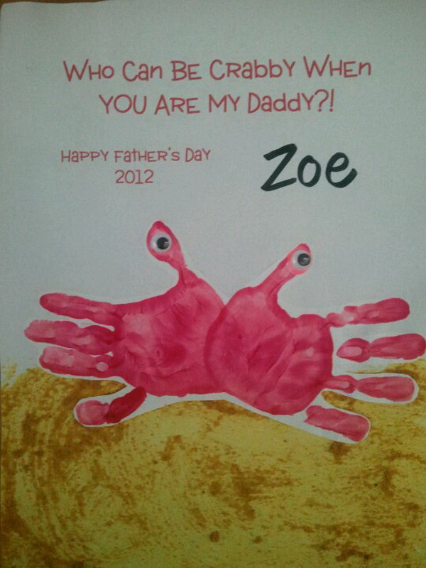 Cute DIY Handprint Crab Card. This is great fun and also makes a beautiful card for Mother's Day as a gift. 