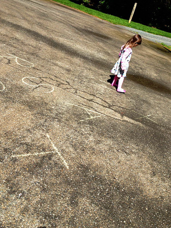 Find the Letter Activity. Drawing letters using chalks. Call a letter and ask your kids to run to the specified letter. It's easy to grasp knowledge about letters in such a funny activity in summer. 
