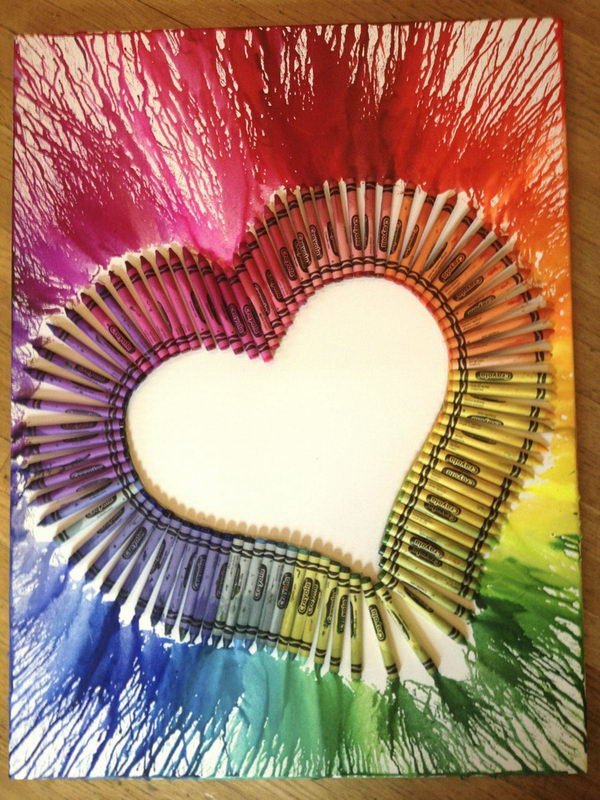 1 heart melted crayon art 