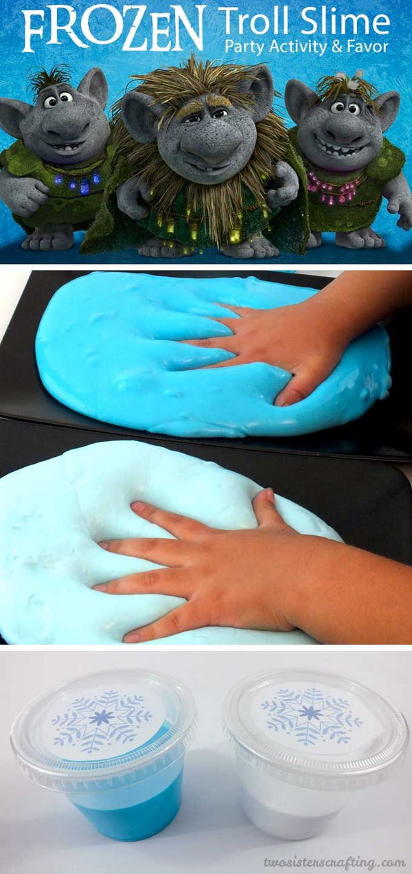 Disney Frozen Troll Slime. This was easy to make and great for a party activity or as party favors for the kids. 
