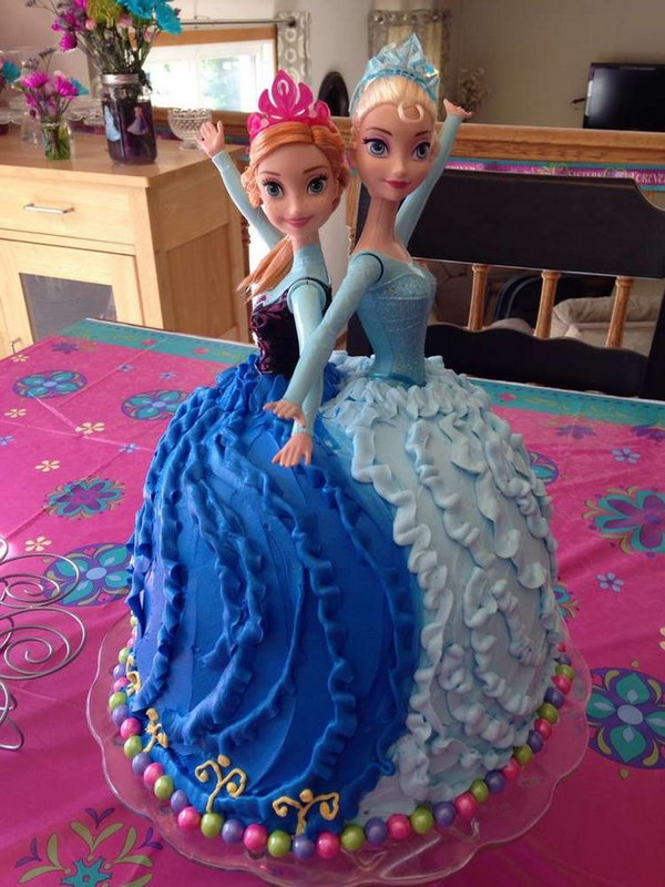 Elsa and Anna Cake at a Frozen Birthday Party. It is sure to wow your daughter! 