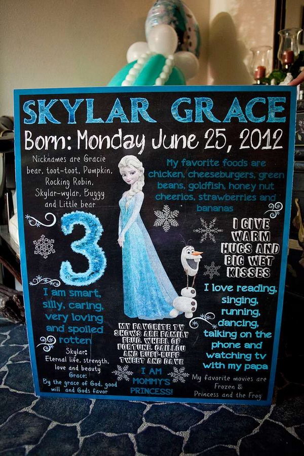 Welcome Sign at a Frozen Birthday Party. Cheap and so beautiful! This would be great for a girl's party. 
