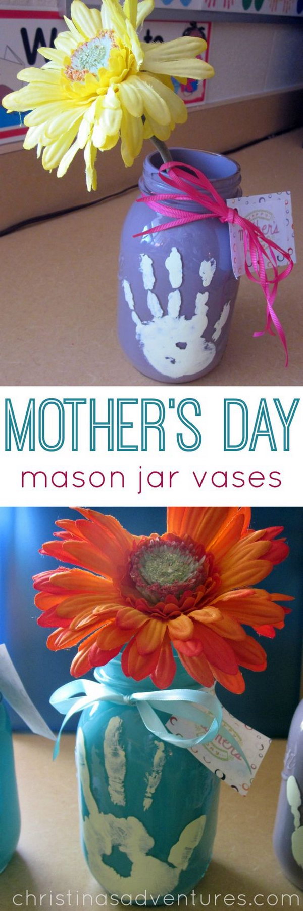 Hand Print Mother's Day Mason Jar Vases 