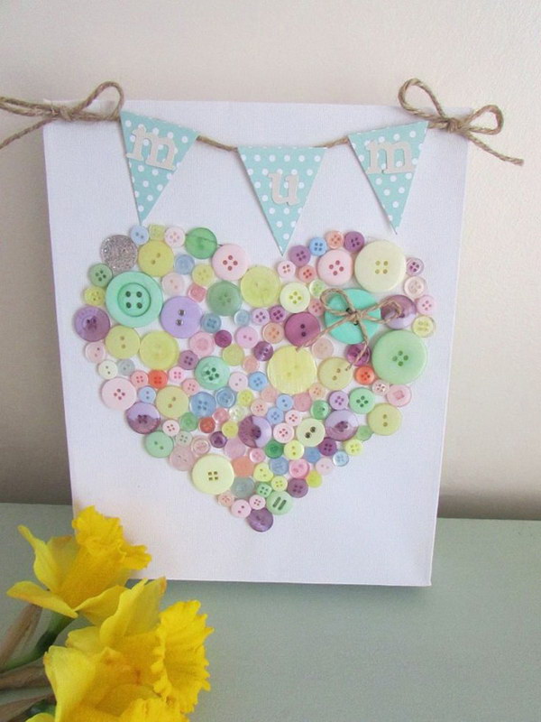 DIY Heart shaped Bunting and Button Canvas 