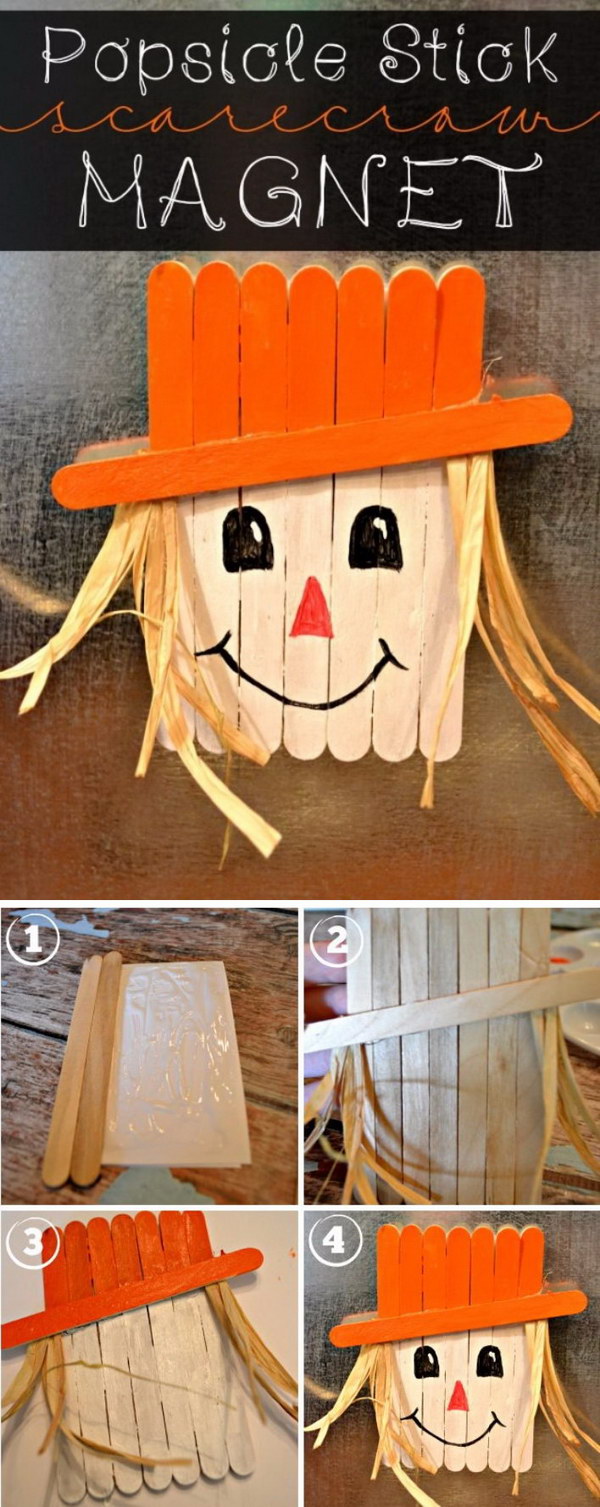 Popsicle Stick Scarecrow Magnet. 