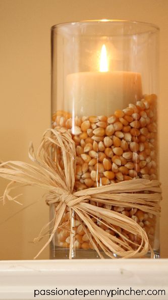 Popcorn filled Vases for Fall or Thanksgiving. 