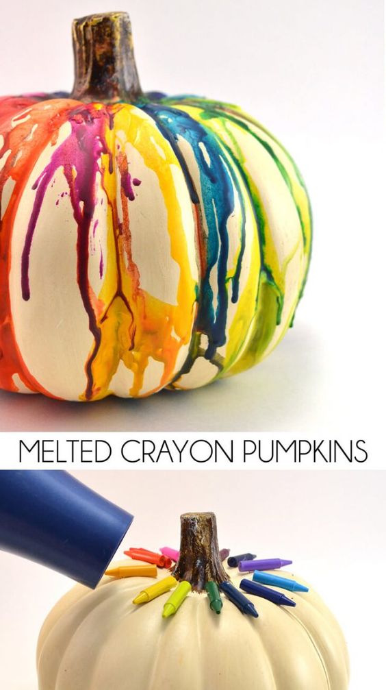 DIY Fall Halloween Melted Crayon Pumpkin. 