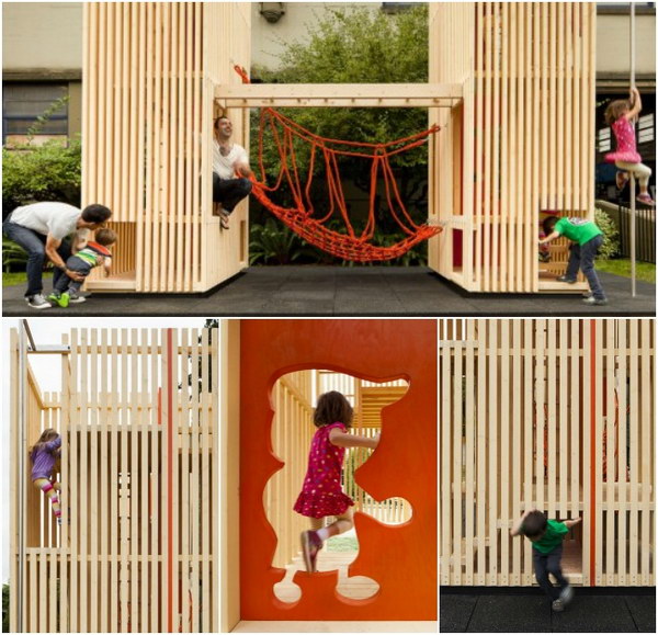 Twin Structured Playhouse With Many Play Opportunities. 