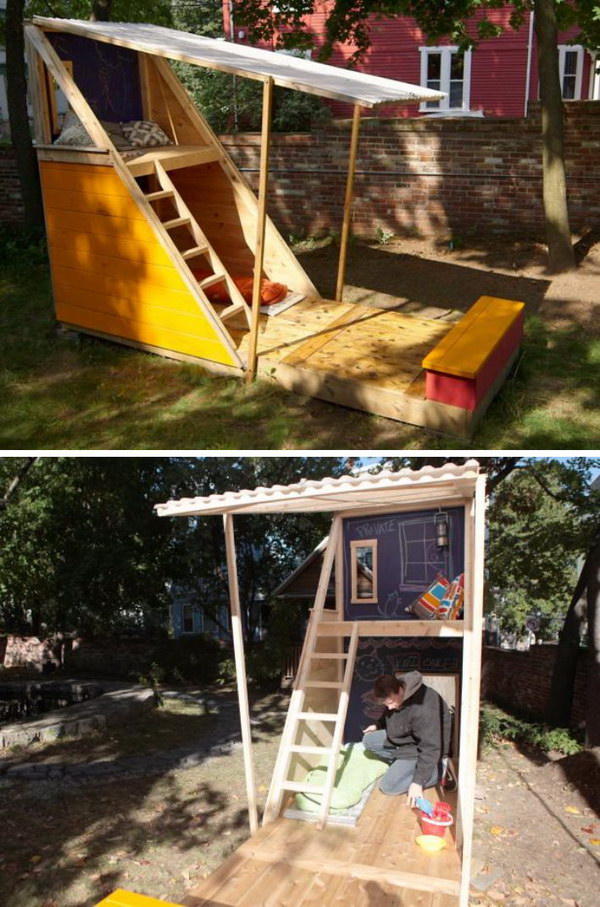 Fort Style Backyard Playhouse With A Loft. 