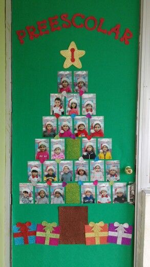 Christmas Door Decoration With A Photo Tree. 