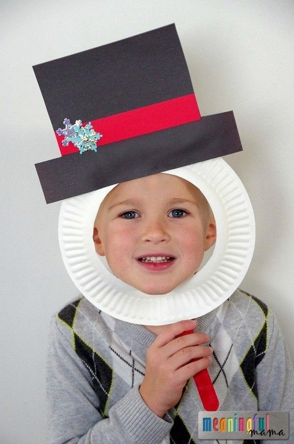 Snowman Paper Plate Masks That is Perfect for Holiday & Winter Photo Fun . 